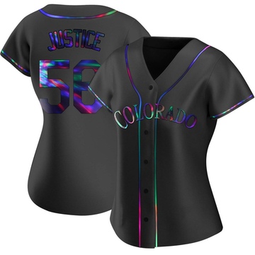 Evan Justice Women's Replica Colorado Rockies Black Holographic Alternate Jersey