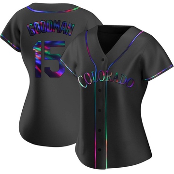Hunter Goodman Women's Replica Colorado Rockies Black Holographic Alternate Jersey