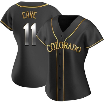 Jake Cave Women's Replica Colorado Rockies Black Golden Alternate Jersey