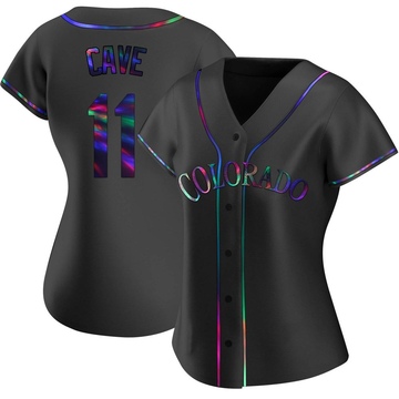 Jake Cave Women's Replica Colorado Rockies Black Holographic Alternate Jersey