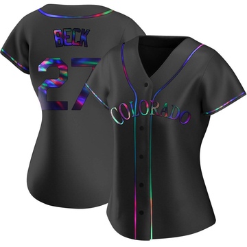Jordan Beck Women's Replica Colorado Rockies Black Holographic Alternate Jersey