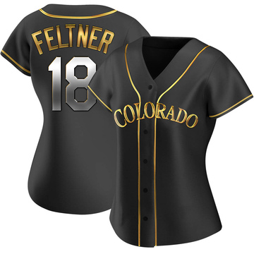 Ryan Feltner Women's Replica Colorado Rockies Black Golden Alternate Jersey